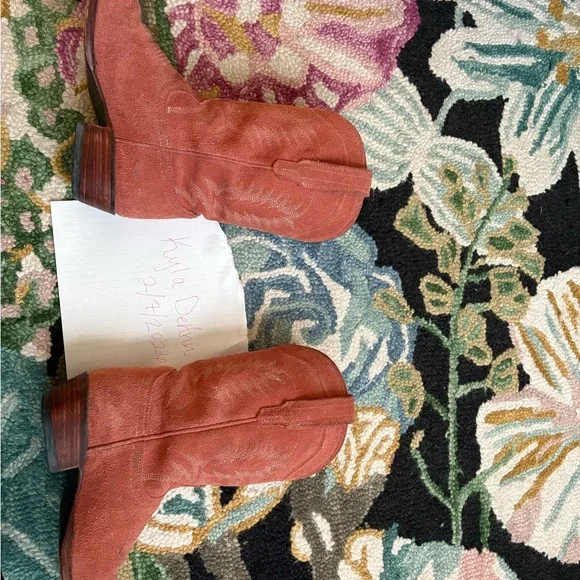 Tecovas Women's Heeled Boots in Coral Suede - Picture 2 of 3